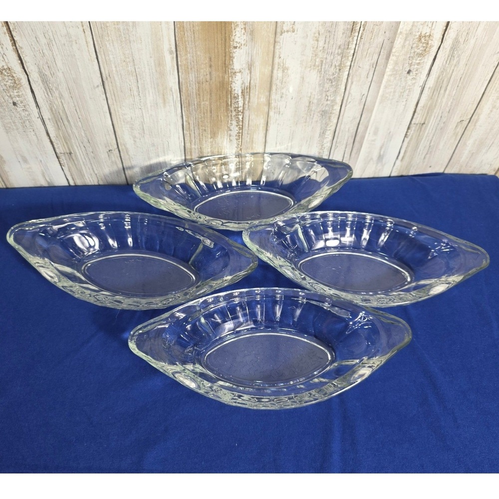 Vintage Clear Pressed Glass Banana Split Boat Ice Cream Sundae Dishes Set of 4 - Picture 2 of 13